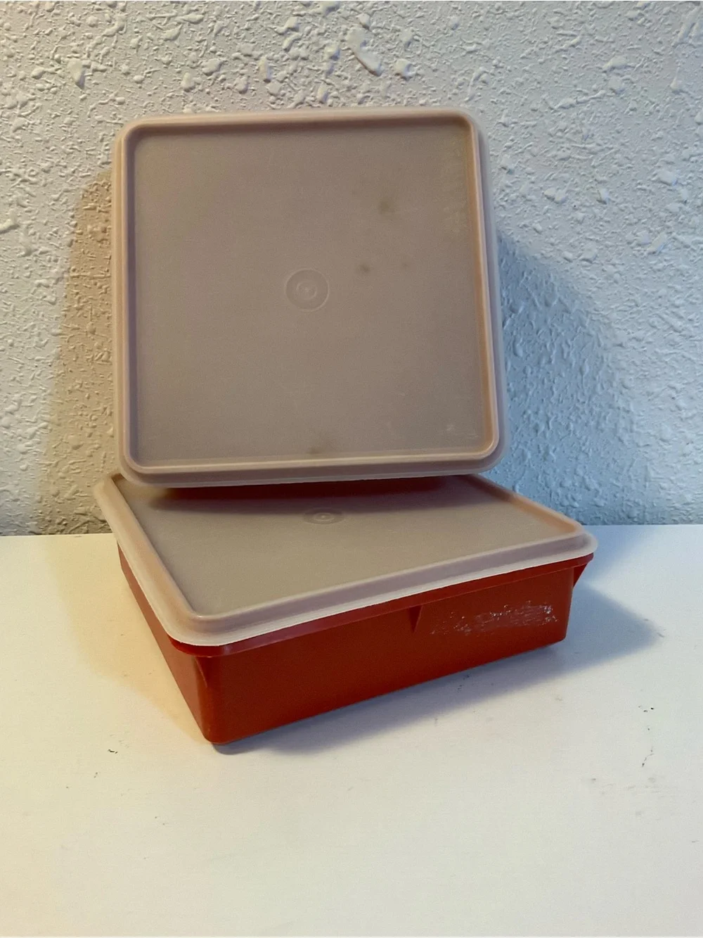 Vintage Tupperware 514-3 Paprika Snack-Stor Square Container with Lid lot of 2